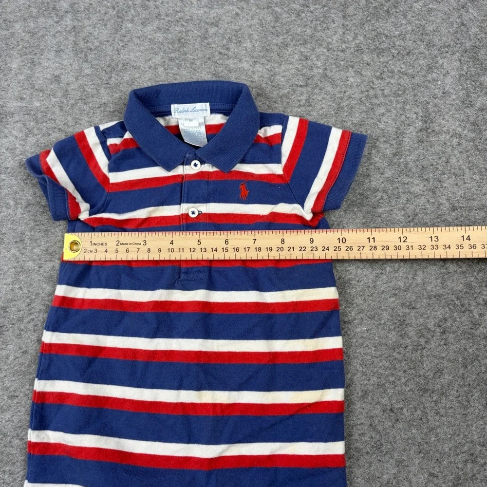Ralph Lauren Romper Baby 6 Month Striped Red White Blue Polo Short Sleeve